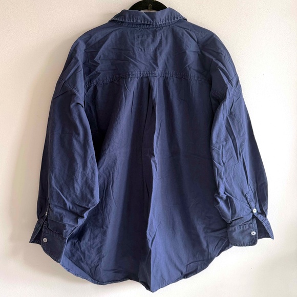 Maeve Anthropologie Bennet Buttondown Oxford Oversized Shirt Women's 1X Navy - Picture 3 of 8